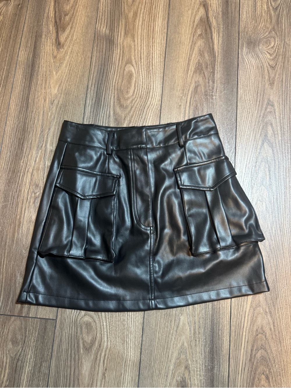 Anna Grace Black Faux Leather Mini Skirt with Belt Loops